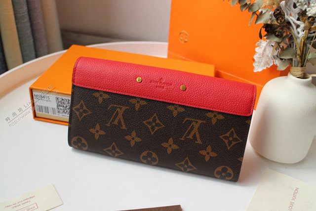 lv錢包 Pallas錢夾 M58414 lv老花配紅皮翻蓋女款錢包  lvqb1692